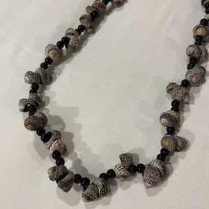 Black bead and sea shell necklace - long version